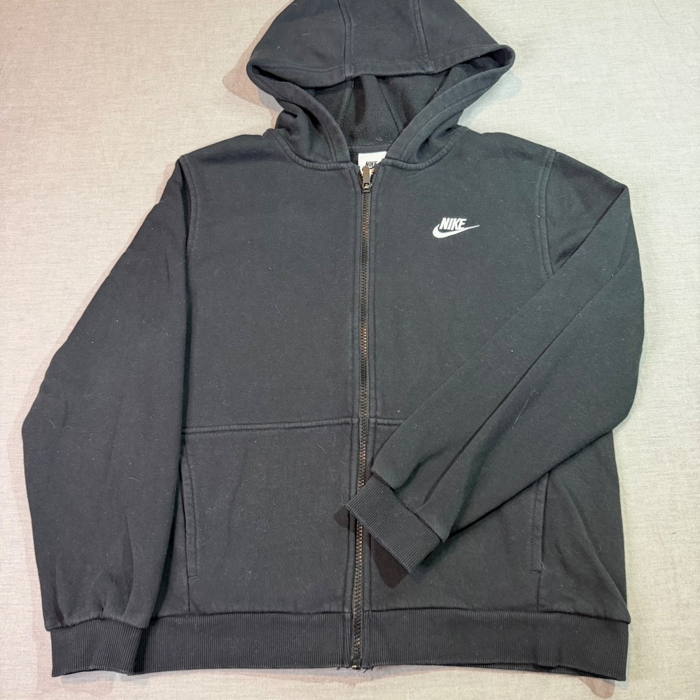 Nike Full Zip Hoodie Boys XL Black Excellent Fleece Embroidered Logo Sweatshirt